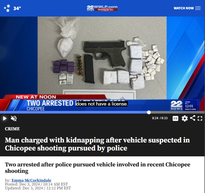 Chicopee Illegal Guns and Kidnapping
